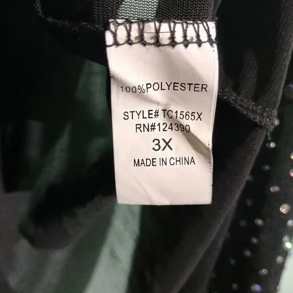 Black Sheer Rhinestone Mesh Top Long Sleeve Sparkly Party Blouse - Picture 4 of 5